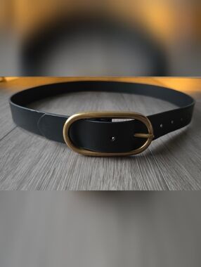 Treasure & Bond Nordstrom Black Leather Belt Oval Gold Buckle Size L Jean